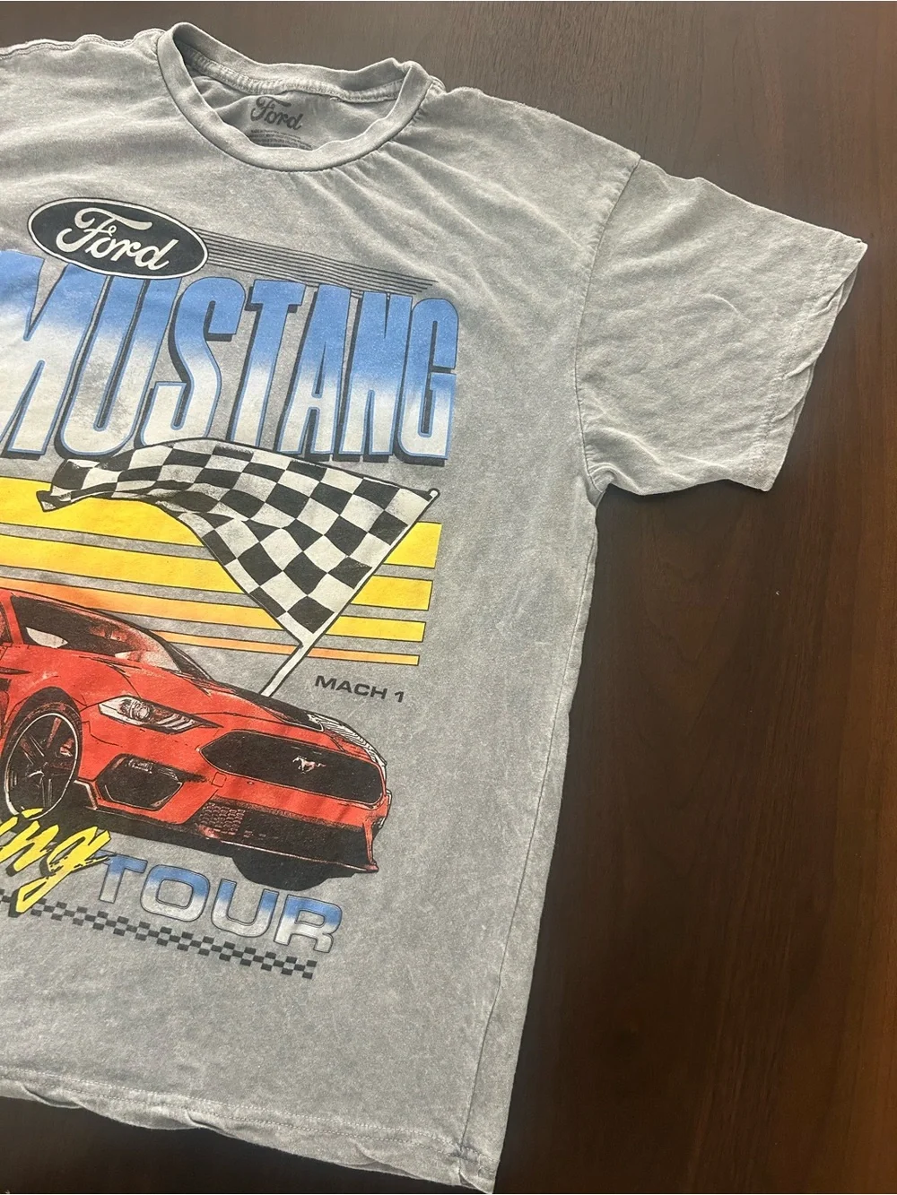 Ford‎ Mustang Mach 1 Racing Tour Graphic Tee Grey Wash Streetwear Mens Size L